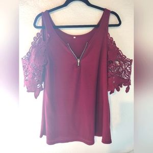 NWOT Wine colored cold shoulder top